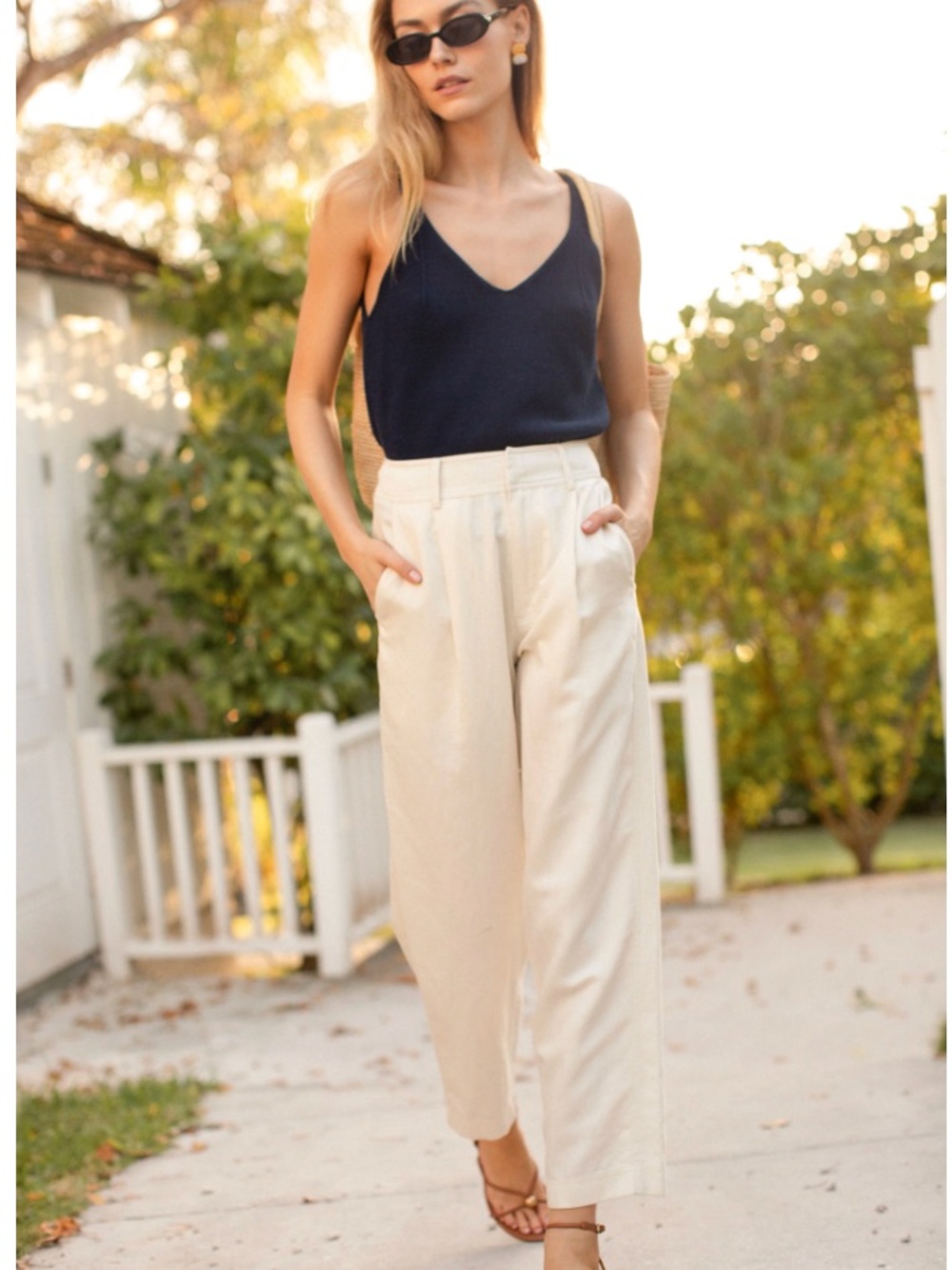 Marea Wide Leg High-Rise Pants in Cream